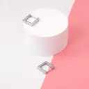 Silver Tone Stainless Steel Square Hoop Earrings, 14mm Minimalist Rectangular Huggie Hoops image 2