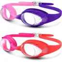 OutdoorMaster Kids Swim Goggles 2 Pack - Quick Adjustable Strap Swimming Goggles for Kids, Pink&Purple+Pink&Red image 0