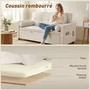 HOMCOM Canapé convertible 2 places 3 en 1, canapé-lit capitonné, lit gigogne double, dossier réglable, 2 coussins et poches d'accoudoirs, tissu aspect lin, pour chambre, beige image 5
