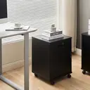 Mobile File Cabinet with Lockable Drawer & Door, Under Desk Rolling Filing Cabinet with 4 Wheels, Wooden Stationery Storage Cabinet for Home Office Black image 2