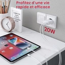 Dpower J8267 20W PD - 2 Ports USB-C/USB-A avec Câbles Lightning et USB-C, Compact, Compatible iPhone, iPad, Samsung, Blanc, Garantie 2 Ans image 2