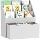 AIYAPLAY Kids Bookshelf, Bookcase Toy Storage Organiser with 3 Tier Shelves, Drawer, for Bedroom, Nursery, Playroom, Classroom, Grey image 0