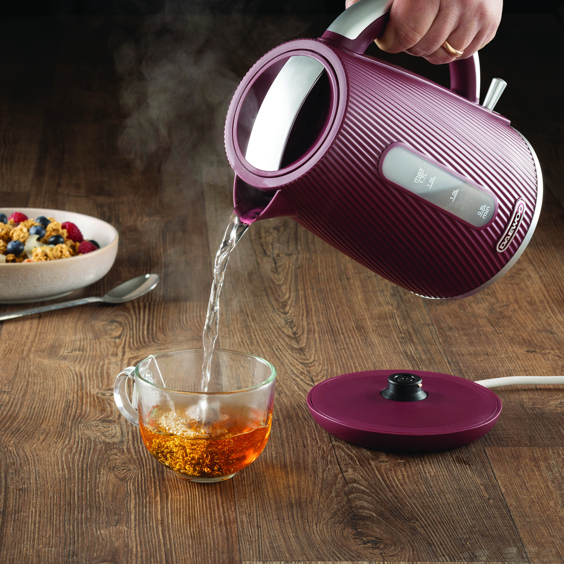 DAEWOO Cascade Kettle, 1.7L, Textured, Ruby Red - SDA2775GE image 1