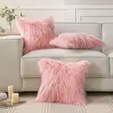 Phantoscope Faux Fur Solid Decorative Pillow Cover Fluffy Throw Pillow Mongolian Luxury Fuzzy Pillow Case Cushion Cover for Bedroom and Couch, Pink 18 x 18 Inches image 4