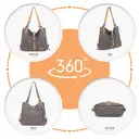 Kono Canvas Convertible Shoulder Bag, Large Capacity 2-in-1  Tote with Backpack Straps for Work, Travel and School Grey image 6