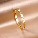 18K Gold Plated Stainless Steel Bangle for Women, Inlaid Round Cubic Zirconia Stones, Classic Luxury Cuff Bracelet image 4