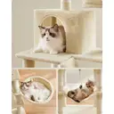 SONGMICS Arbre à chat avec 13 poteaux à griffer, 1 rampe, 2 perchoirs, 2 niches, panier, hamac, pompons, beige - 168 cm image 7