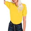 Women's Puff Short Sleeve Sweaters Pullover Shirt Tops Crew Neck Lightweight Knit Sweater Blouses (yellow, L) image 2