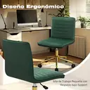Hellove Chaise de coiffeuse sur roulettes, chaise pivotante en velours, réglable en hauteur avec base en métal doré, chaise de maquillage sans accoudoirs, tabouret de coiffeuse avec dossier pour chambre et salles de coiffeuse, vert image 4