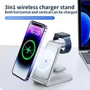 Rexsun 3 in 1 Wireless Charger, 22W Fast Charging Station Desktop Wireless Charging, Aluminum Alloy, Phone and Watch Charger Stand for iPhone Air/17/16/15/14/13/12/11/Pro Max/X/8, Apple Watch, Adapter Not Included, T6, Silver image 2
