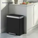 SONGMICSHOME  Dual Compartment Pedal Rubbish Bin, 2 x 30L Stainless Steel Recycling Kitchen Bin, Soft Close Lid, with Inner Buckets, Grey image 2