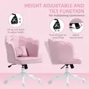 HOMCOM Computer Desk Chair, Armless Makeup Vanity Chair with Shell Back, Bow Pillow, Height Adjustable, Swivel Wheels for Home, Bedroom, Pink image 4