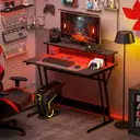 HOMCOM Gaming Desk with LED Lights and Power Outlets, 100 x 60cm Z Shaped Computer Desk with Monitor Stand and Steel Frame, PC Gaming Table for Home Office, Black image 7
