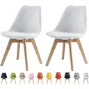 mcc direct Set of 2 Dining Chairs Wooden Legs Soft Cushion Pad Stylish Deluxe Retro Lounge Dining Office EVA (White) image 0
