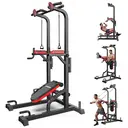 Pooboo Multifunction Power Tower with Bench and Rock Climbing Grip Pull Up Bar Dip Station for Home Gym Workout Strength Training Fitness Equipment image 0