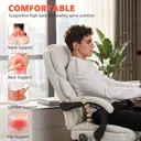 HOMCOM Office Chair with 6-point Vibration Massage and Heat, Velvet-feel Fabric Desk Chair with Footrest, Linkage Armrests, High Back, Adjustable Height, 135° Reclining for Home Office, Cream White image 4