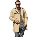 Men's Trench Coat Slim fit Double Breasted Long Jacket Notched Lapel Belt Fall Windproof Coat (khaki， XXL) image 1