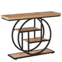 Tribesigns Table console 105 cm, Table derrière canapé industrielle à 4 niveaux pour entrée avec base circulaire, Table d'appoint étroite en bois avec étagères de rangement pour salon, couloir, entrée, Marron clair image 0