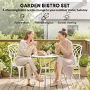 Outsunny 3 Pieces Garden Dining Set for 2, Cast Aluminium Outdoor Dining Set with 2 Armchairs and Round Dining Table with Parasol Hole, Garden Furniture Bistro Set, White image 3