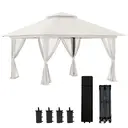 Outsunny Tonnelle de jardin extérieur barnum de jardin pop-up tente pliant 4 x 4 m double toit protection UV 50+ 4 moustiquaires, 4 sacs de sable, 1 sac de transport tissu Oxford métal blanc image 0