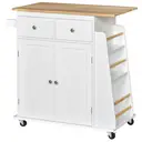 HOMCOM Kitchen Island on Wheels, Mobile Storage Trolley, Rolling Kitchen Cart with Rubber Wood Top, 2-Door Cabinets, 2 Drawers, Adjustable Shelf, 3-Tier Spice Rack, Drawers image 0