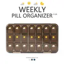 JORDAN&JUDY Portable Sealed Weekly Pill Organizer Large Capacity Pill Dispenser Pill Storage Box 21 Compartments-Brown image 1