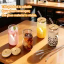 Alphynix 1pc Modern Glass Cup, 500ml Tall Iced Coffee Glass with Monogram "Y" Design, Bamboo Lid & Straw, Cold Drink Tumbler for Iced Tea, Juice, Boba image 1