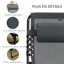 Outsunny Chaise longue pliable bain de soleil transat de relaxation dossier inclinable 5 niveaux tétière amovible pochette latérale intégrée revêtement textilène acier dim. 189x58x30cm gris image 4