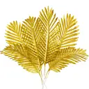 Yuejia 12Pcs 19.4in/49.27cmArtificial Gold Palm Leaves Realistic Golden Plants Leaf Fake Gold Tropical Palm Leaf Faux Gold Leaves Decorations for Balloon Garland Decor Wedding Birthday Tropical Jungle Party image 1