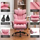 Ckaff Chaise de bureau ergonomique en cuir PU avec repose-pieds, soutien lombaire, dossier haut réglable et capacité de charge 200 kg - Rose image 3