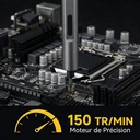 EasyWox Kit de Tournevis Électrique Mini 62-en-1, Affichage Numérique du Couple, Batterie Lithium Rechargeable 500mAh, Boîte de Rangement Rotative, Embouts Longs, Gris image 3