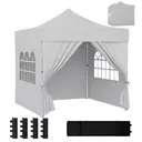 Outsunny 3 x 3 m Pop Up Gazebo with Sidewalls, UPF50+ Heavy Duty Outdoor Garden Party Tent Marquee Wedding Awning Canopy Instant Event Shelter with 4 Sandbags, Wheeled Carry Bag, Silver Grey image 0