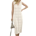 Robe de femme en crochet à manches amovibles en maille ouverte à col en V pour printemps, été, vacances et usage quotidien Blanc cassé Taille S image 0