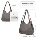 Kono Canvas Shoulder Tote Bag, Vintage Hobo Handbag for Women, Casual Top Handle Bag for Work School Travel Shopping Grey image 2