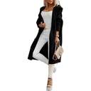 Women's Long Cardigans Cable Knitted Open Front Oversized Hooded Outerwear Sweater Coat (Black, XL) image 2