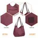 Kono Canvas Shoulder Tote Bag, Vintage Hobo Handbag for Women, Casual Top Handle Bag for Work School Travel Shopping Claret image 4