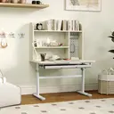 AIYAPLAY Kids Desk, Height Adjustable Children Study Table with Tilt-Desktop, Hutch, Drawer, Storage Shelf, Pegboard, for Reading, Drawing, Studying, Crafting, for 3-12 Years, Natural image 1