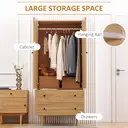 HOMCOM Modern Wardrobe with 2 Drawers and 2 Doors, Wood-Effect Clothes Wardrobe with Rail for Bedroom, Natural image 4