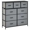 HOMCOM 9 Drawers Storage Chest Dresser Organizer Unit w/ Steel Frame, Wood Top, Easy Pull Fabric Bins, for Bedroom, Hallway, Entryway, Black & Grey image 0