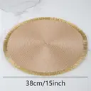 White Label 6-piece set, PP-woven bright thread tassel placemat Straw Yellow + Gold Tassel，round 38cm, hand-woven with PP material, perfect for wiping and cleaning, and shining at holiday parties and weddings image 6