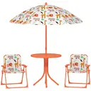 AIYAPLAY Kids Patio Set, Children Table and Chair Set, Outdoor Picnic Table with 2 Folding Chairs and Umbrella for 2-5 Years Boys Girls, Orange image 0