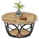 Tribesigns Round Coffee Table, 80 cm Round Wooden Table, Farmhouse Large Round Living Room Table with 2 Levels Storage, Modern Simple Brown Tea Table (Wood Grain) image 1