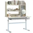 AIYAPLAY Kids Desk, Height Adjustable Children Study Table with Tilt-Desktop, Hutch, Drawer, Storage Shelf, Pegboard, for Reading, Drawing, Studying, Crafting, for 3-12 Years, Natural image 0