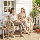 Outsunny Banc de Jardin Banc en Bois, Effet Bois Naturel 3 Places Roues Charette 105,5x56x79 Naturel | Accoudoirs, Style Rustique Chic image 2