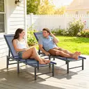 Outsunny Sun Loungers for Garden Set of 2, 5-Level Adjustable Reclining Sun Lounger Chairs, Flat Garden Lounger Sunbed with Texteline Seat, Steel Frame for Patio, Beach, Dark Blue image 7