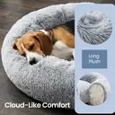 SONGMICS Fluffy Dog Bed, Cat Bed, Doughnut Cushion, Washable, Removable Padding in the Centre, Long Plush, 80 cm Diameter, Light Grey image 4