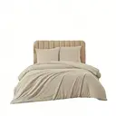 MEEALLHOME Parure de lit en flanelle lavée beige - 1 housse 200 x 220 cm et 2 taies 80 x 80 cm image 1