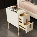 Homary Inarrow Modern Beige Nightstand Bedside Table with 2 Drawers in Gold Legs image 5