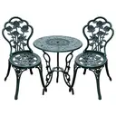Outsunny Garden Bistro Set with Umbrella Hole, 3 Piece Cast Aluminium Garden Furniture Set, Antique Floral Round Coffee Table and Chairs, Small Balcony Furniture for Outdoor, Patio, Green image 0