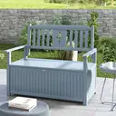 Outsunny 2 Seater Garden Storage Bench, 164L Outdoor Storage Box with Backrest Flower Pattern, Wooden Garden Bench with Armrests, 125 x 68.5 x 97cm, Grey image 6